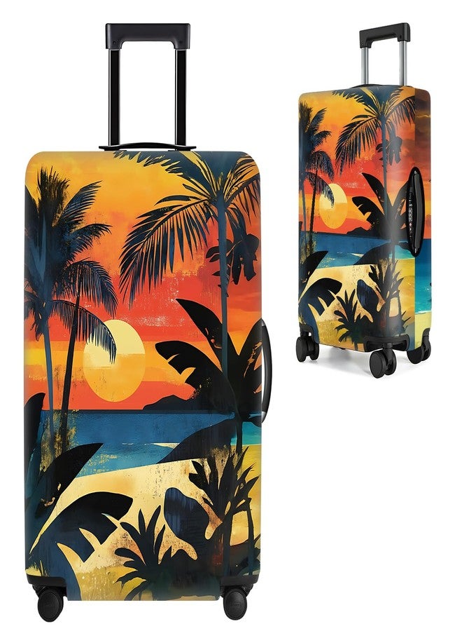 THISFIND Tropical Sunset Luggage Cover - Stretchable Suitcase Protector with Beach, Palm Tree & Sunset Design - Fits 28-30 Inch Luggage - Durable & Scratch-Resistant Travel Cover with Zipper Access,L - Image 1